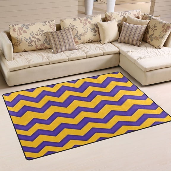 Purple and Yellow Zigzag Soft Polyester Area Rug 31''x20'', Non Slip, Memory Foam, Water Absorbent