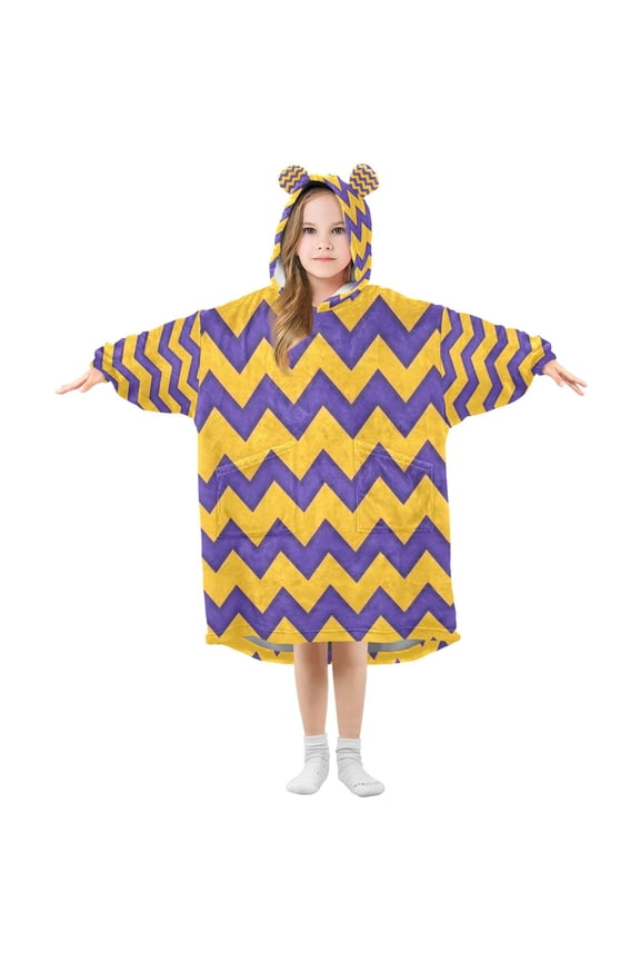 Purple and Yellow Zigzag Wearable Blankets Hoodie Oversize Sherpa Wearable Soft Blanket Warm Cozy 3-14 Age