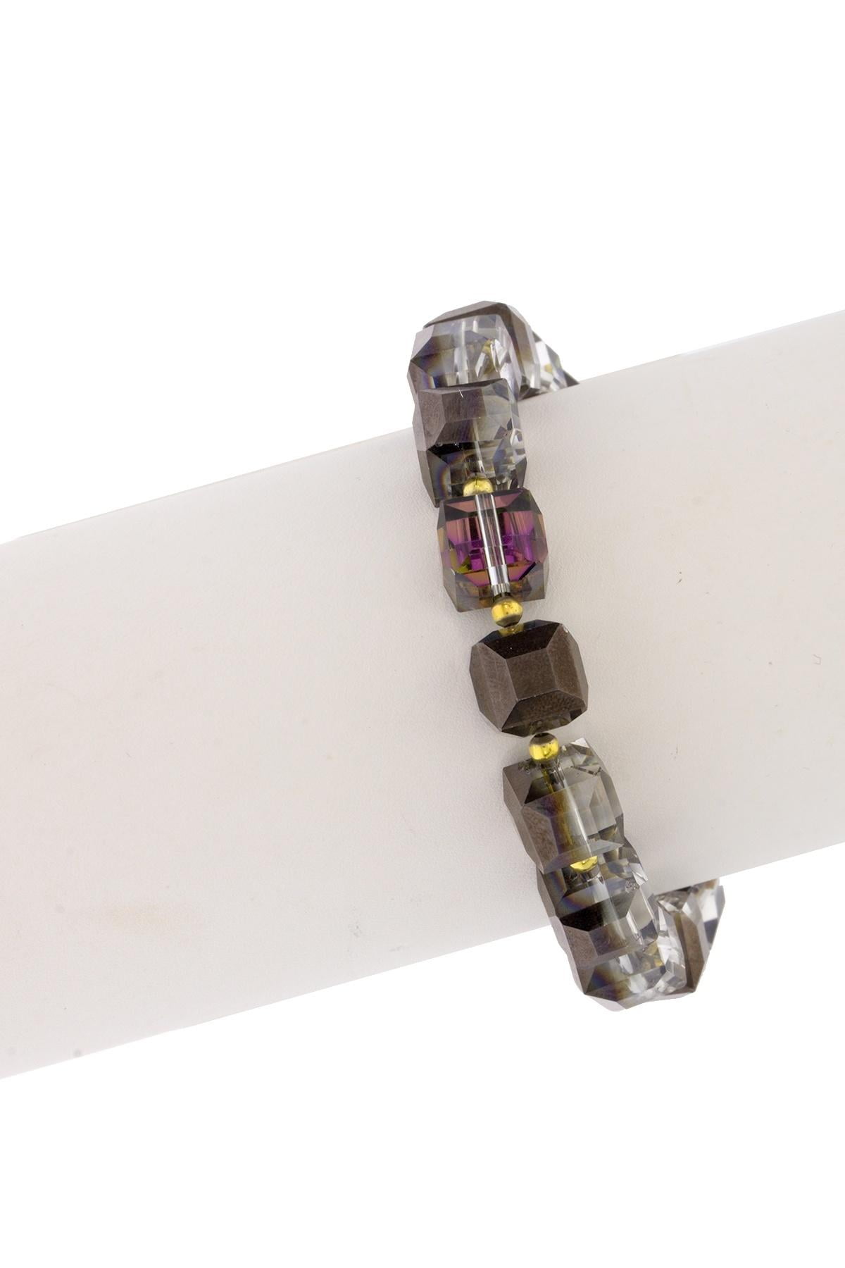 Purple and bronze square bracelet with gold magnetic closure