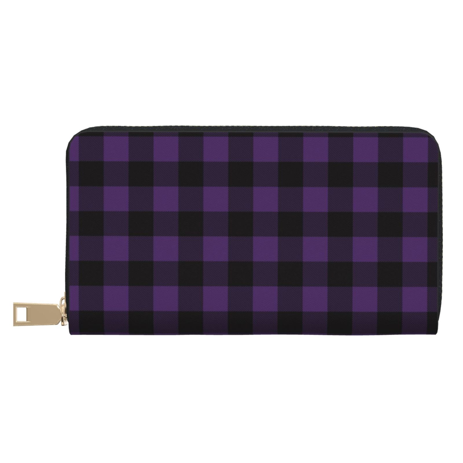 Purple black plaid Wallet Women, Leather Bifold Multi Card Wallet ...