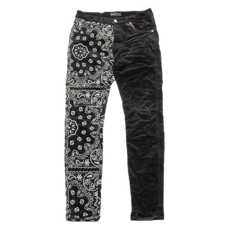 Purple-brand Corduroy Bandana Print Jeans Mens Style P001