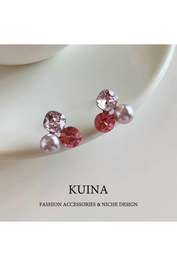 Purple crystal earrings sterling silver earrings new explosive models senior sense of light luxury unique stunning pearl earrings female