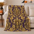 thumbnail image 1 of Purple gold baroque scroll Flannel Blanket for bedroom sofa living room reading nook Home Decor grand acanthus crest ornate royal textile art Gift for decor fans, 1 of 7
