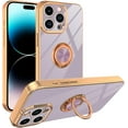 thumbnail image 1 of for Purple iPhone 15 Pro Max Case with Ring Holder Kickstand [with Magnetic] Soft TPU Bumper, Glitter Gold Electroplated Cover Full Camera Protective Phone Case for iPhone 15 Pro Max 2023, 1 of 13