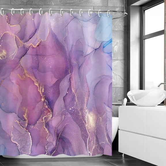 Purple&nbsp;Marble&nbsp;Shower Curtain,&nbsp;Blue&nbsp;Abstract&nbsp;Bathroom&nbsp;Curtain, Colorful&nbsp;Ombre Shower Curtains Set with 12 Hooks,&nbsp;Pink and Gold&nbsp;Bathroom Decor,&nbsp;72"x72"