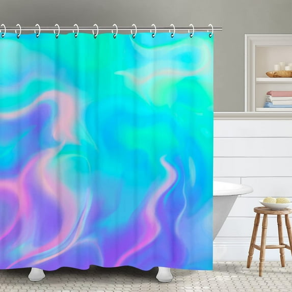 Purple Marble Shower Curtain, Blue Abstract Bathroom Curtain, Colorful Ombre Shower Curtains Set with 12 Hooks, Pink and Gold Bathroom Decor, 72"x72"