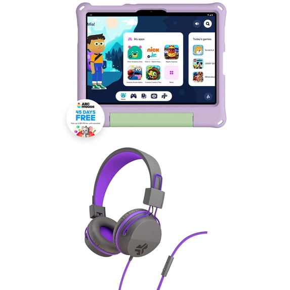 onn 11" Kids Tablet Purple (2026 Model) with Case, Stylus and JLab JBuddies Studio On-Ear Kids Wired Headphones