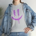 thumbnail image 1 of Purple outline smiley face t shirt Unisex Heavy Cotton Tee, 1 of 8