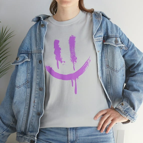 Purple outline smiley face t shirt Unisex Heavy Cotton Tee