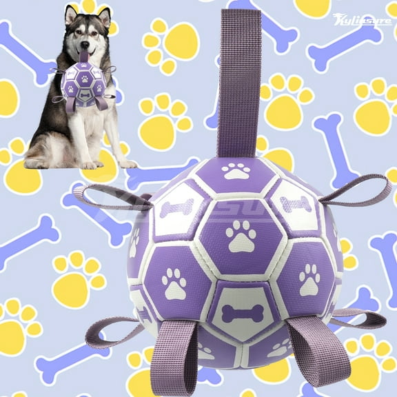 Purple series Interactive Dog Football with Straps-Durable Rubber Pull Toy for All Breeds, Perfect for Picking up Balls and Playing, Perfect Gift for Puppies and Dogs of All Sizes
