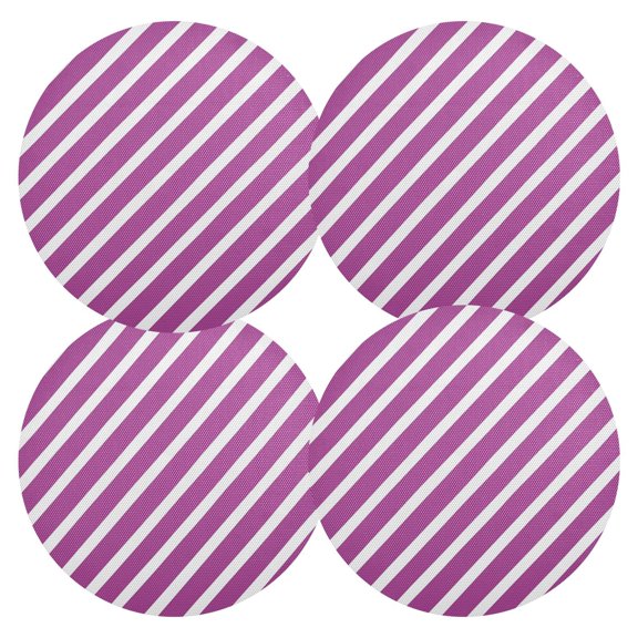 Purple-white Diagonal Stripes PVC Round Grid Placemat Table Mat Set 4 Pcs 15.4" x 15.4"