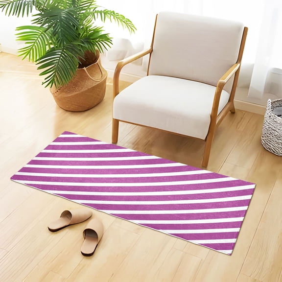 Purple-white Diagonal Stripes Plush Carpet Non Slip Runner Rug Absorbent Bath Mat 39" x 20"