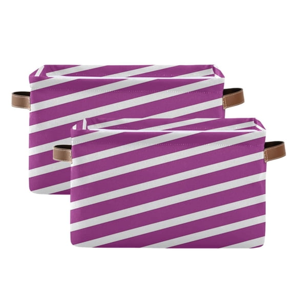 Purple-white Diagonal Stripes Square Storage Bins with Handles Collapsible Containing Box 2 Packs