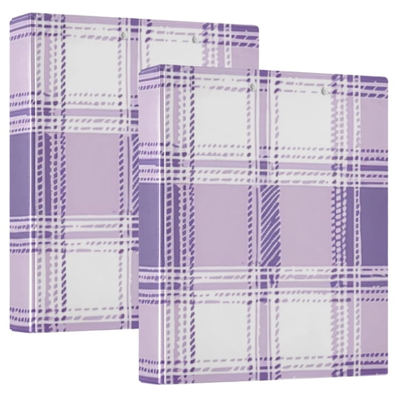 Purple-white Plaid Round Ring Binder 3 Rings 1.5" Capacity File Storage for A4 Size Paper for Office Classroom Student Recipe 1 Pack