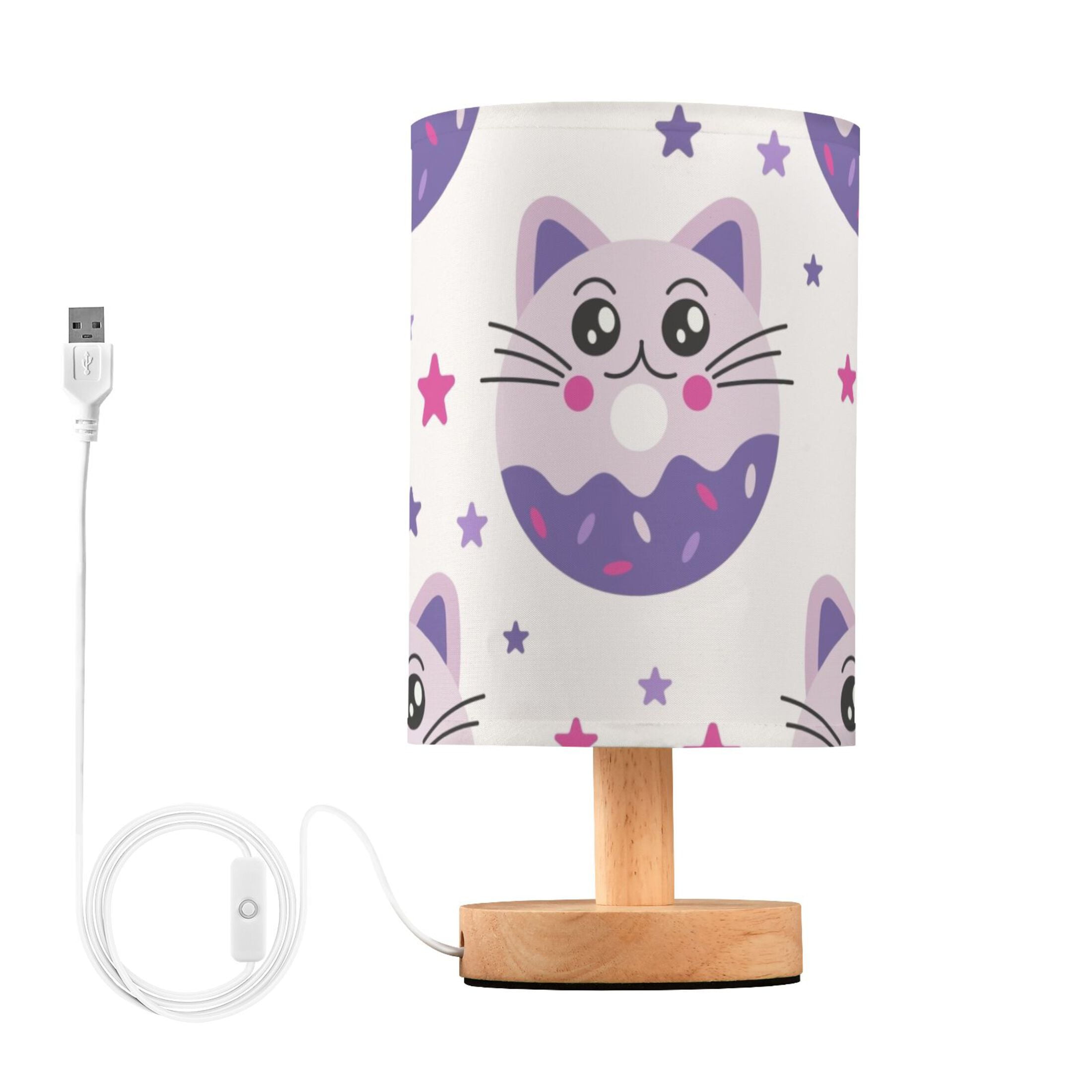 Purple with Cats Bedside Table Lamp LED Warm Lights with USB Charging
