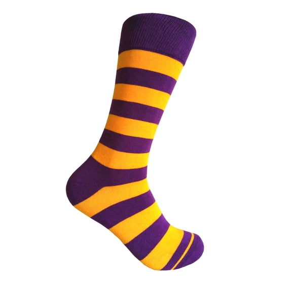 Purple with Gold Yellow Mid-calf Stripes(Zebra Stripes) Dress Casual Socks for Men