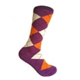 thumbnail image 1 of Purple with Orange and Cream Color Mid-calf Argyle Dress Casual Socks for Men, 1 of 1