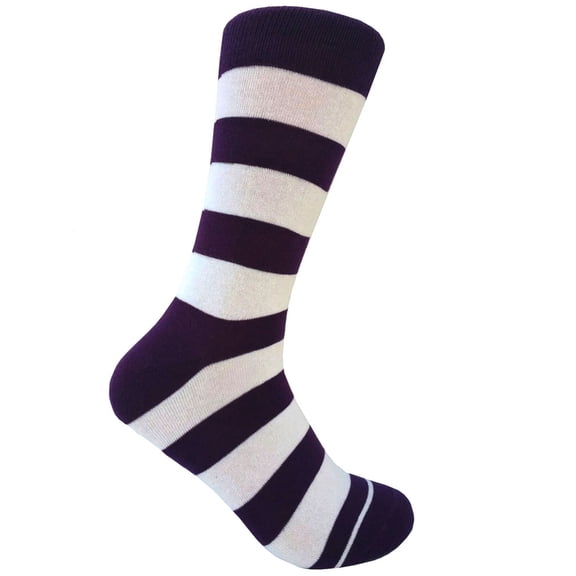 Purple with White Color Stripes(Zebra Stripes) Mid-Calf Dress Casual Socks for Men