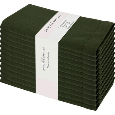 PurpleEssences 12 Hemstitch Cotton Dinner Napkins - Soft, Durable, Washable | 18x18 - Olive Green