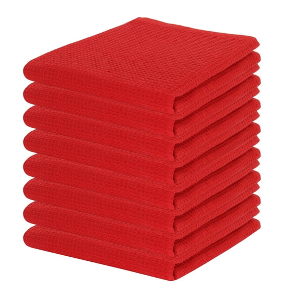 PurpleEssences 8 Pack 100% Cotton Waffle 15X25 Solid Kitchen Towels, Red , Soft and Absorbent Dish towels For kitchen decor and accessories