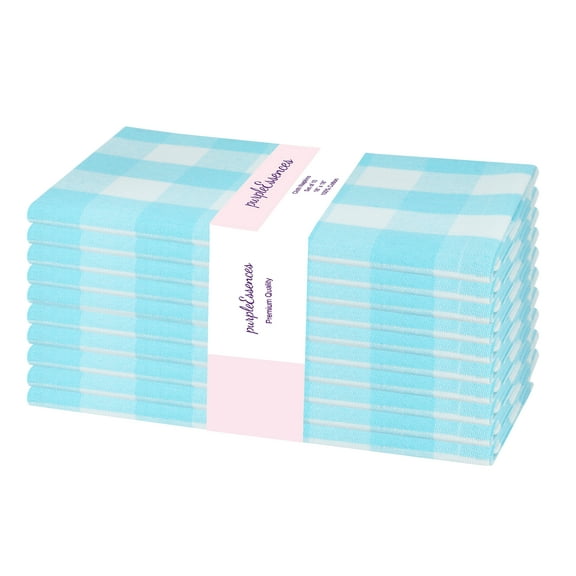 PurpleEssences Gingham Check Cloth Napkins Set of 10, 18x18 inches - Aqua blue and White