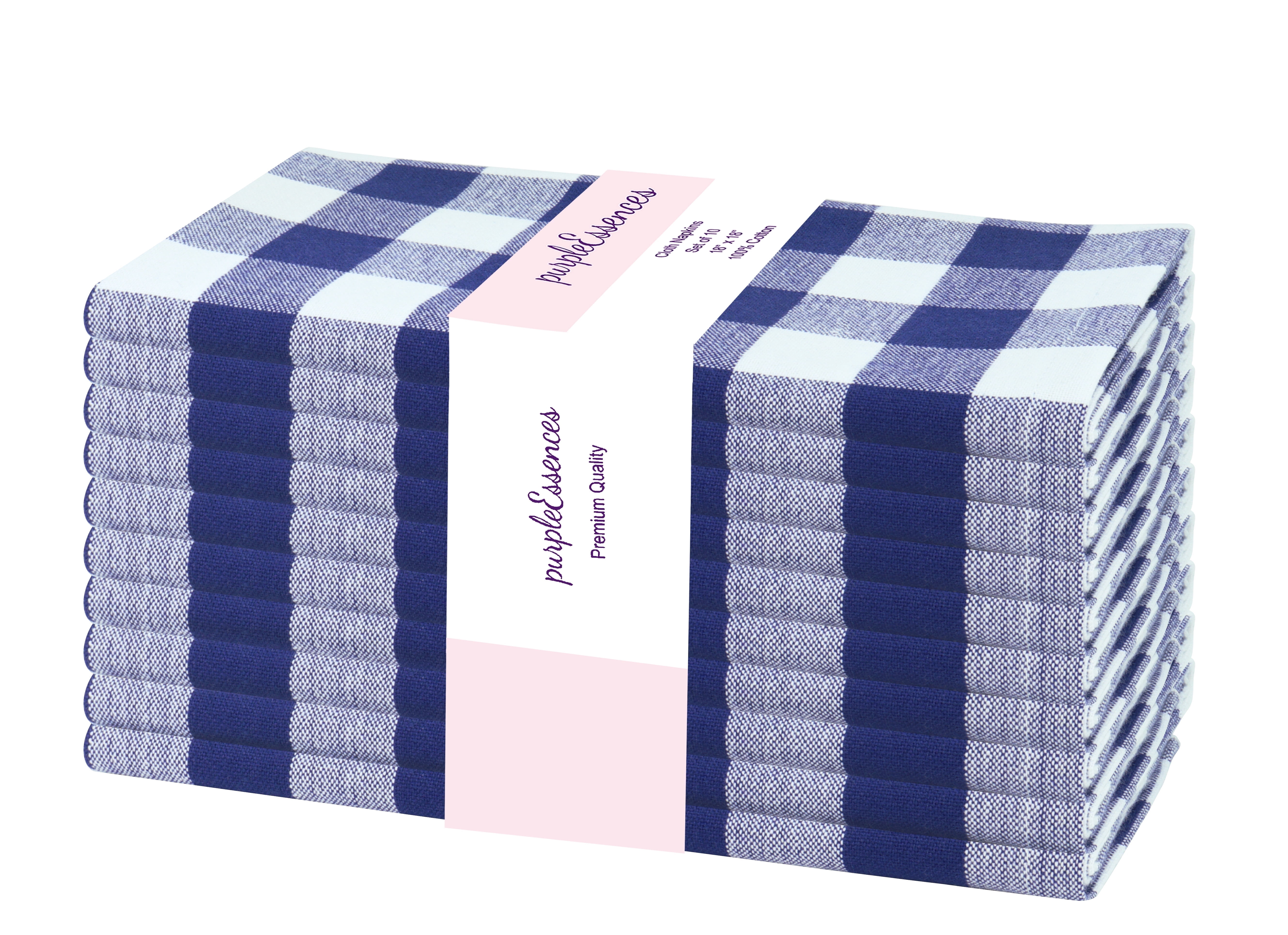 PurpleEssences Gingham Check Cloth Napkins Set of 10, 18x18 inches ...