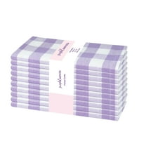 PurpleEssences Gingham Check Cloth Napkins Set of 10, 18x18 inches  - Lavender and White