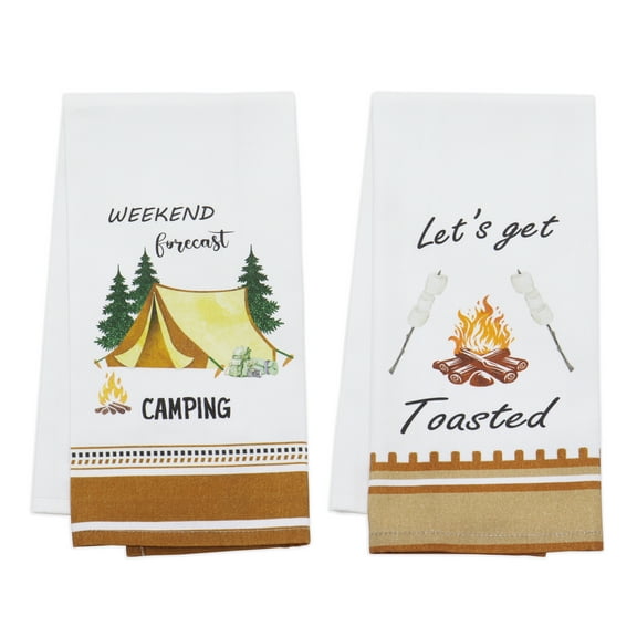 PurpleEssences Camping Accessories, Pack of 2, 16 x 26 Inch, 100% Cotton, For Holiday Camping and Trecking Goals - Let's get Toasted & Weekend Camping