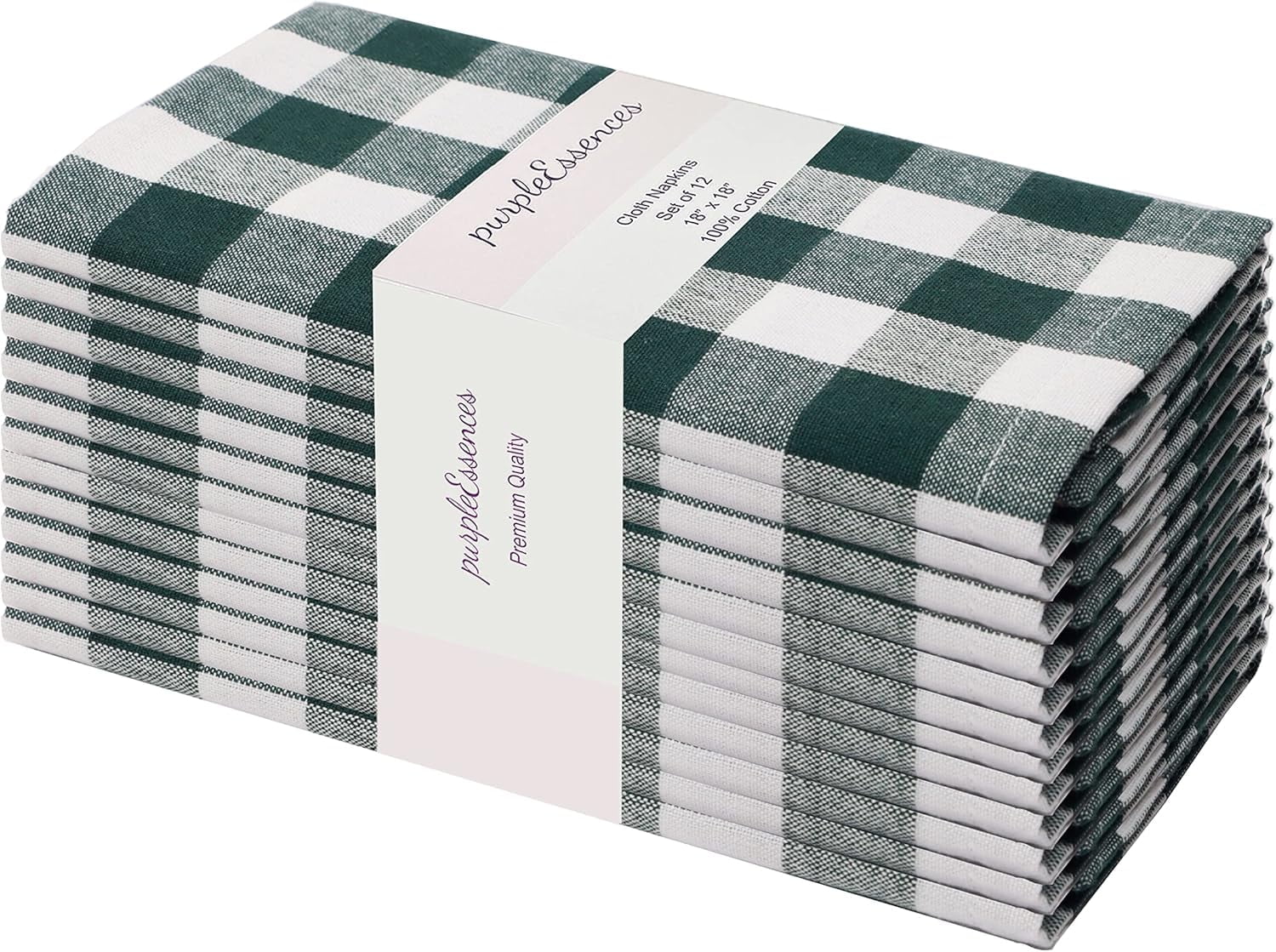 PurpleEssences 100% Cotton Cloth Napkins - Set Of 12, 18x18 Inch, Blush Pink & White Stripes