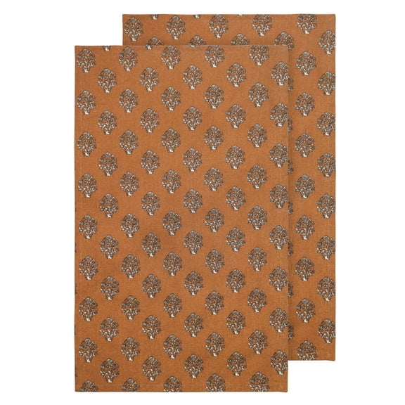 PurpleEssences Fall Cotton Kitchen Towels Set of 2 16x28 Inch Absorbent & Decorative for Autumn Décor - Goldenrod Rust