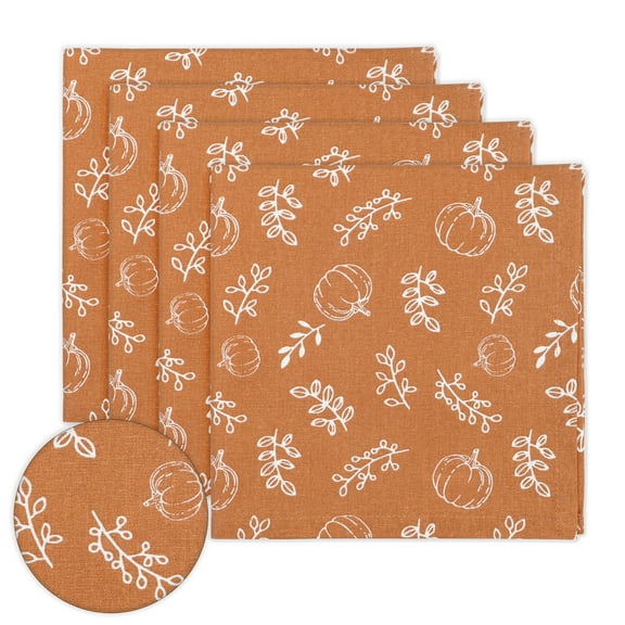 PurpleEssences Fall Harvest Cotton Napkins Set of 4 18x18" Reusable & Washable for Thanksgiving & Everyday Dining - Pumpkin spice