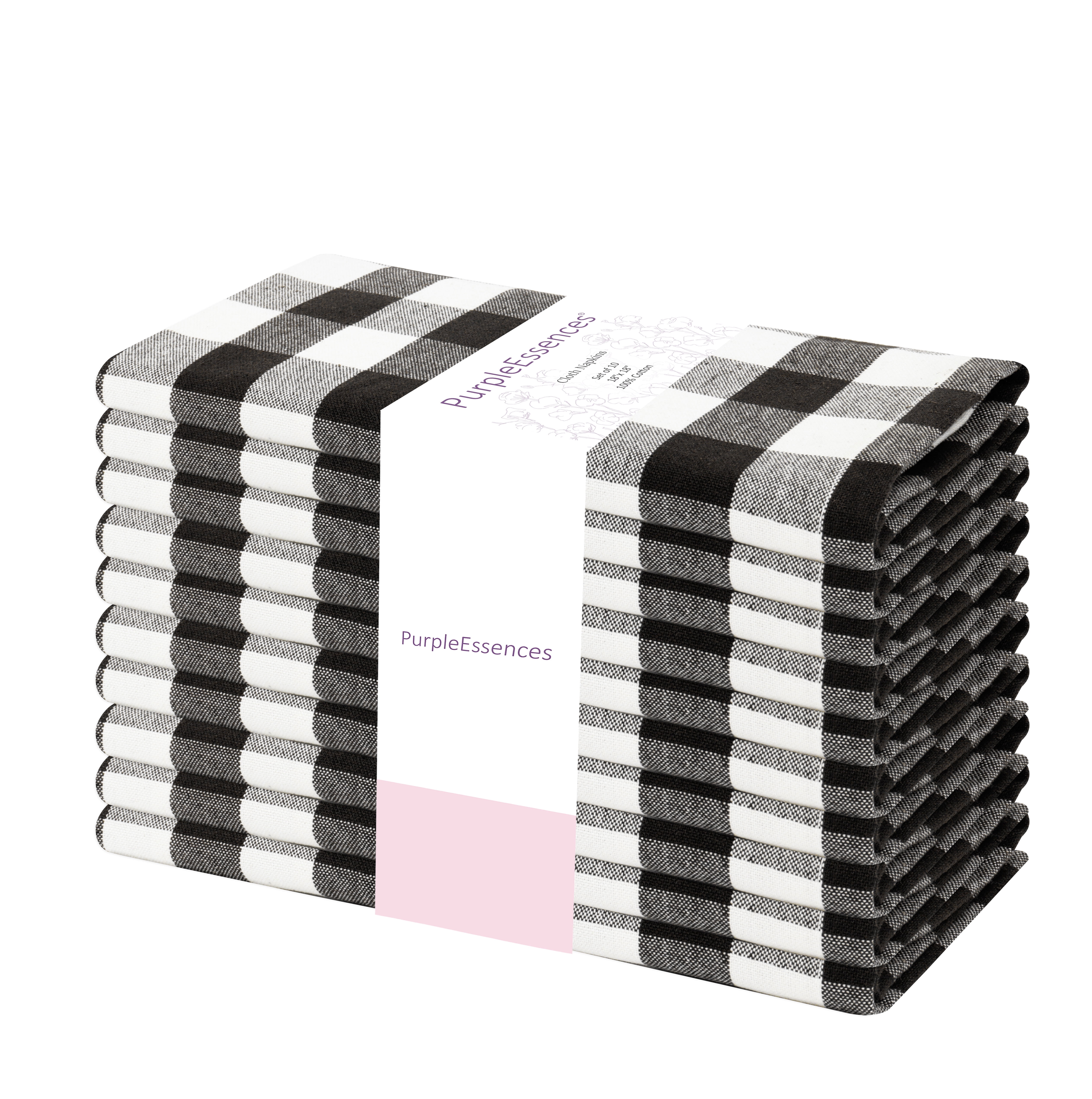 PurpleEssences Gingham Check Cloth Napkins Set of 10, 18x18 inches ...