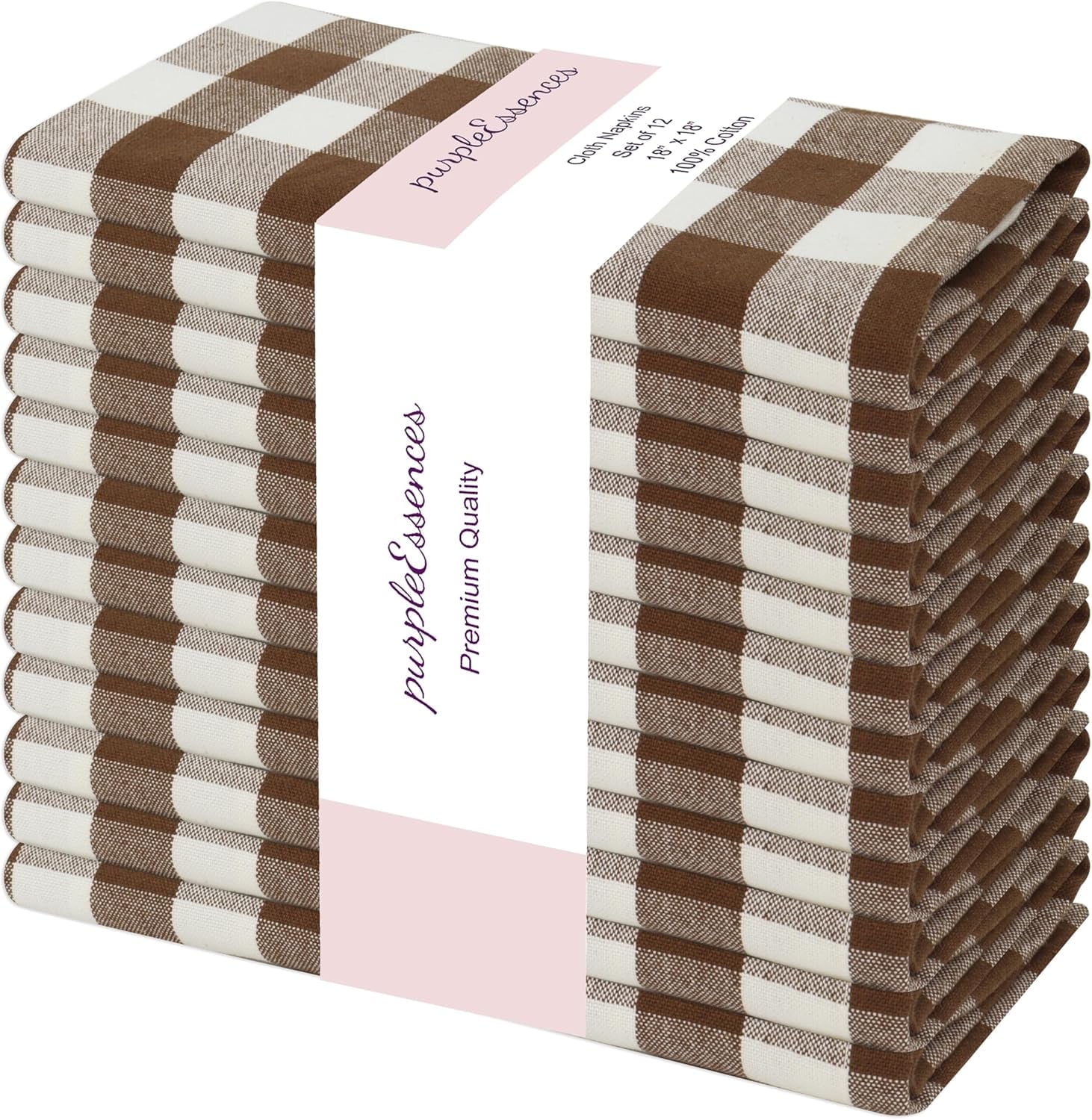 PurpleEssences Gingham Plaid Cloth Napkins - Set of 12, 100% Cotton Soft, Durable - Brown/White - Walmart.com