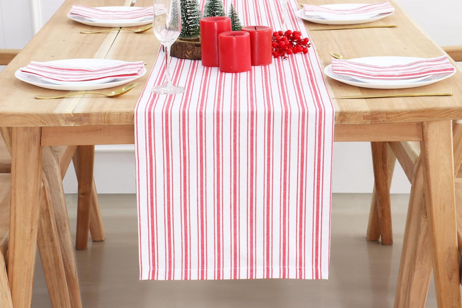 PurpleEssences Homestead Striped Table Runner - 14X72 inch 100% Cotton ...