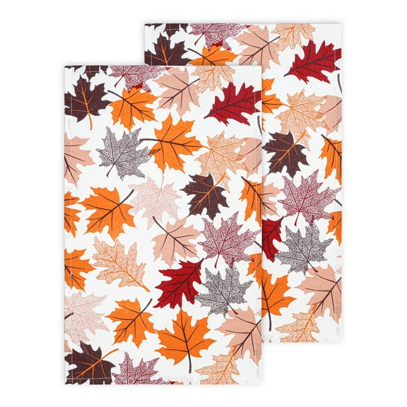 PurpleEssences Kitchen Towels, Pack of 2, 15 x 25 Inch, 100% Cotton, For Fall Kitchen Décor -Maple Leaves