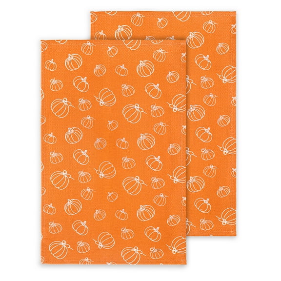 PurpleEssences Kitchen Towels, Pack of 2, 16 x 26 Inch, 100% Cotton, For Fall Kitchen Décor - Hello Pumpkin all over print