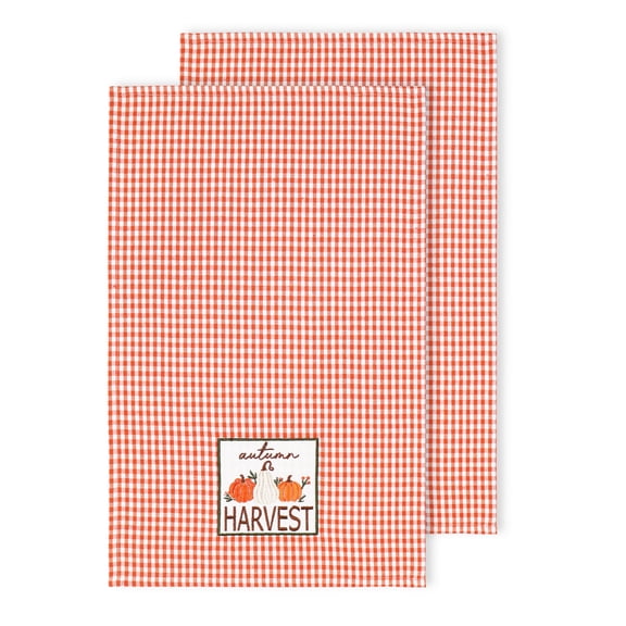 PurpleEssences Kitchen Towels, Pack of 2, 16 x 26 Inch, 100% Cotton, For Fall Kitchen Décor - Orange