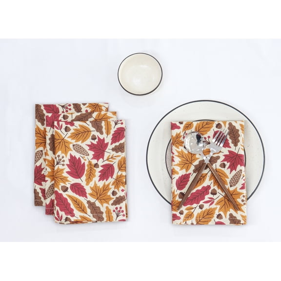 PurpleEssences Maple Leaves Cloth Napkins Set of 4, 18"x18" Dinner Napkins - Fall Garden