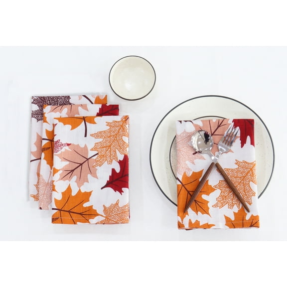 PurpleEssences Maple Leaves Cloth Napkins Set of 4, 18"x18" Dinner Napkins - Maple Leaves