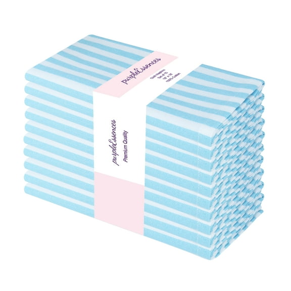 PurpleEssences Stripe Cloth Napkins Set of 10 (18x18 inches)- Aqua Blue and White