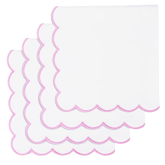 PurpleEssences Solid Scallop Cloth Napkins Set of 4 18x18 inches - White - Edges - Blush Pink