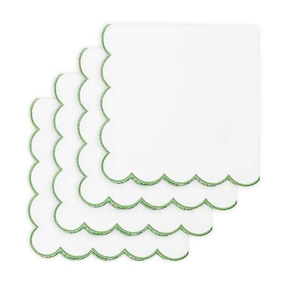 PurpleEssences Solid Scallop Cloth Napkins Set of 4 18x18 inches - White - Edges - Sage Green