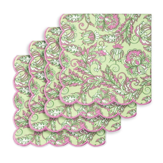 PurpleEssences Printed Scallop Cloth Napkins Set of 4 18x18 inches Sage Green/Blush Pink