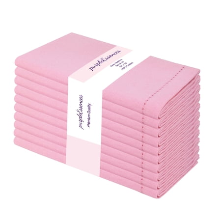 PurpleEssences Hemstitch Cloth Napkins Set of 10, 18x18 inches, Dinner Table Decorative - Blush Pink