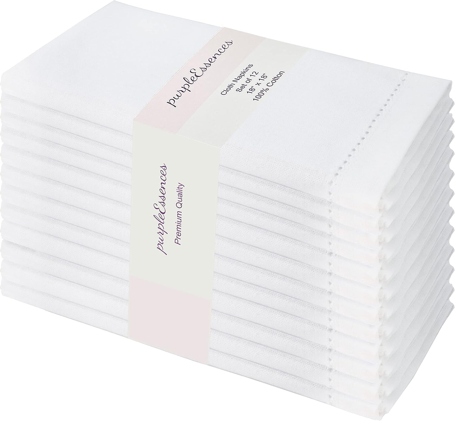 PurpleEssences 12 Hemstitch Cotton Dinner Napkins - Soft, Durable, Washable | 18x18 - White - Walmart.com
