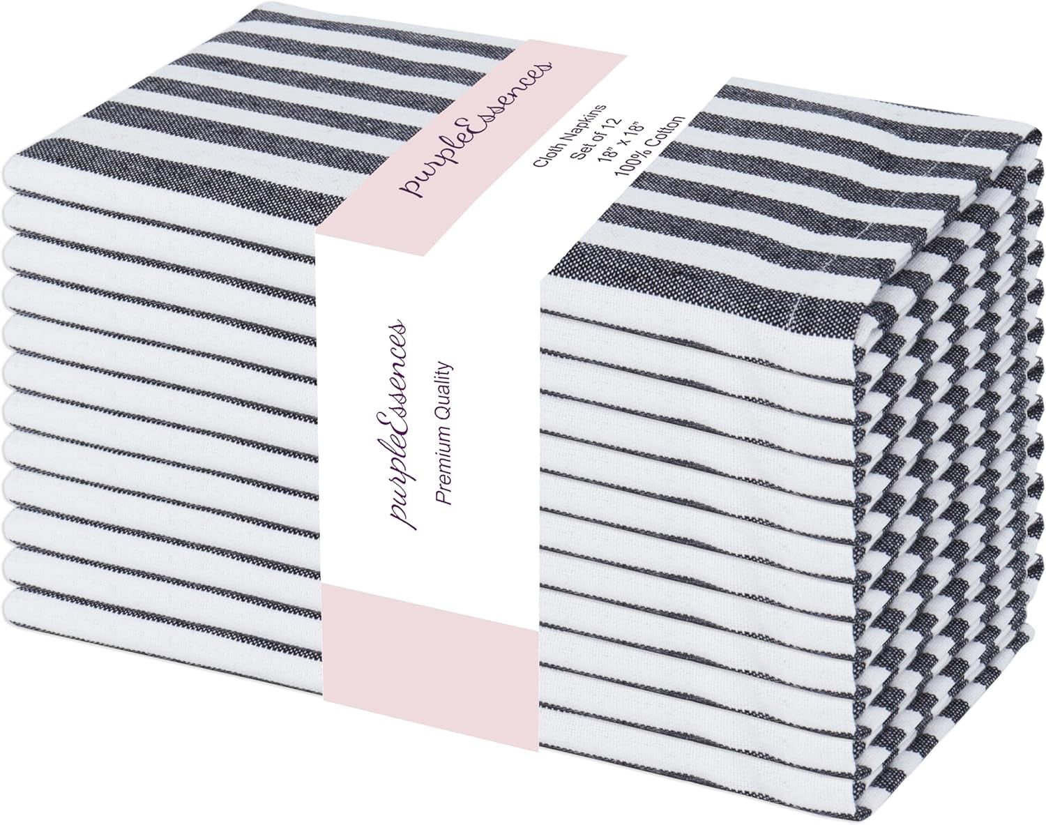 PurpleEssences Set Di 6 Strofinacci Da Cucina A Righe Francesi - 100% Cotone, Ultra Assorbenti, 45x71 Cm, Con Passante, Colore Marrone Noce - 2