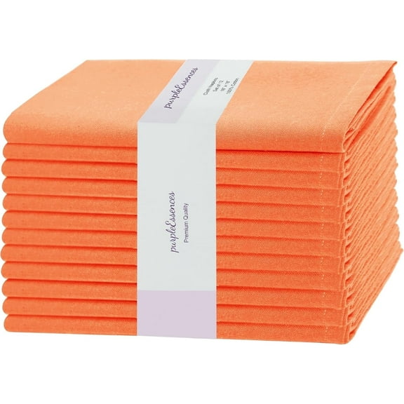PurpleEssences Set of 12 Solid  Cloth Napkins 100% Cotton, Washable, 18x18 in - Orange