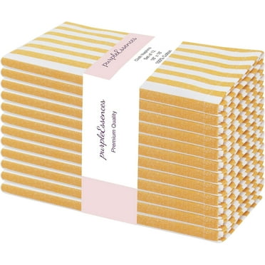 PurpleEssences Set of 12 Stripe Cloth Napkins 100% Cotton, Washable, 18x18 in - Golden Yellow/White