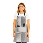 PurpleEssences Striped Cooking Apron for Men & Women, Soft Durable for Home or Restaurant Use -Black/White