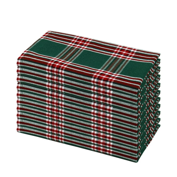 PurpleEssences Tartan Plaid Cloth Napkins Set of 10, 18x18 inches - Green